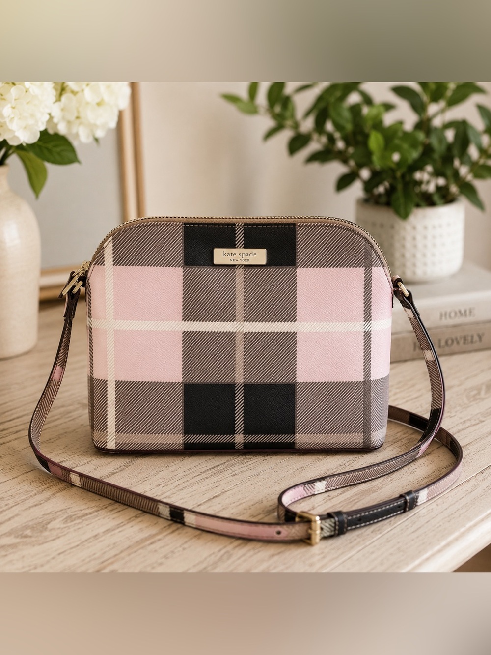 Kate Spade Newbury Lane Pink Plaid Hanna Crossbody Bag